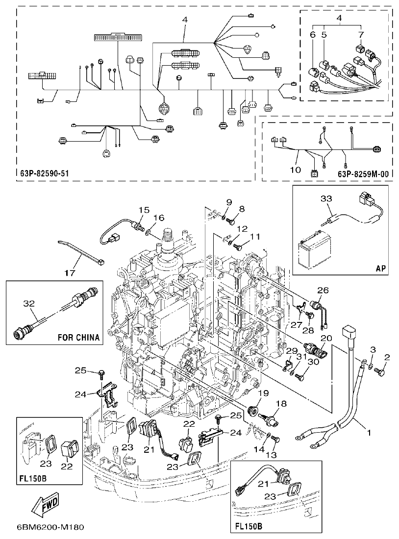 Yamaha F150BET, FL150BET ELECTRICAL 3 parts diagram